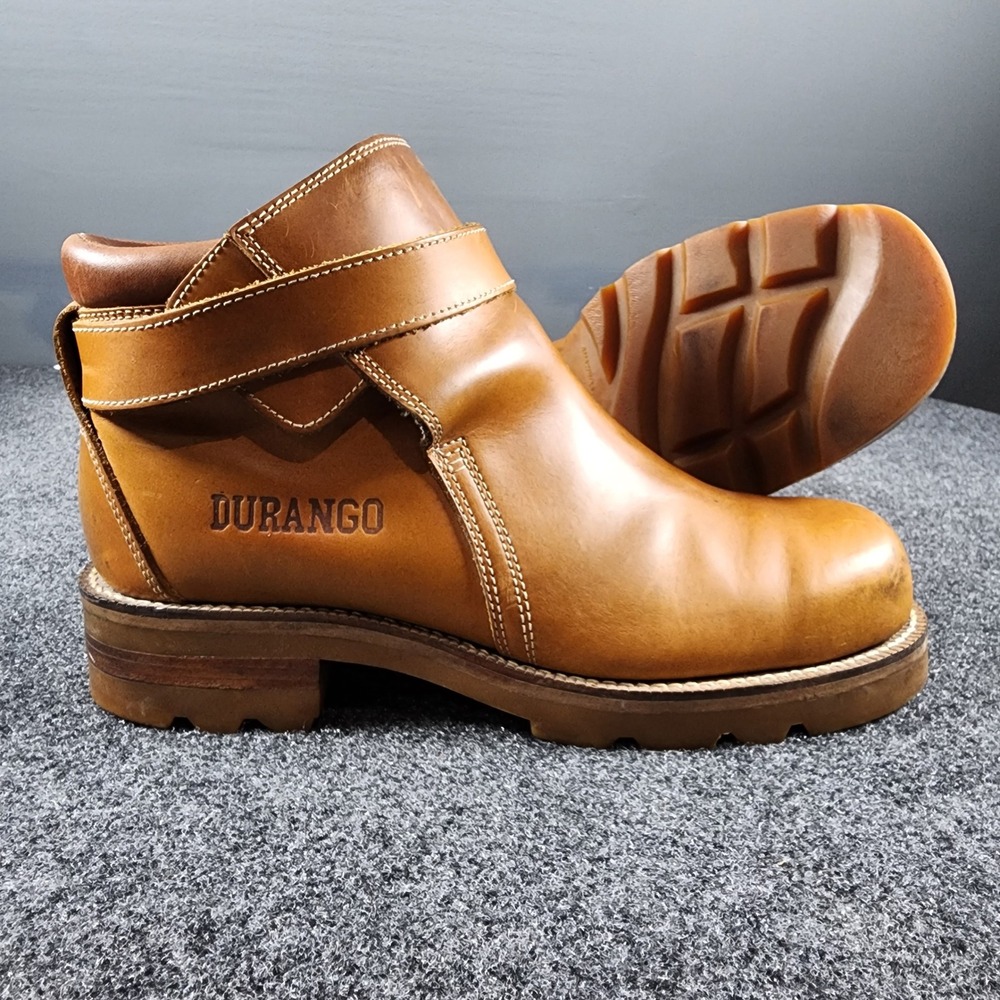 Durango Buckle Strap Leather Ankle Boots Mens 9.5 D Tan Lug Sole